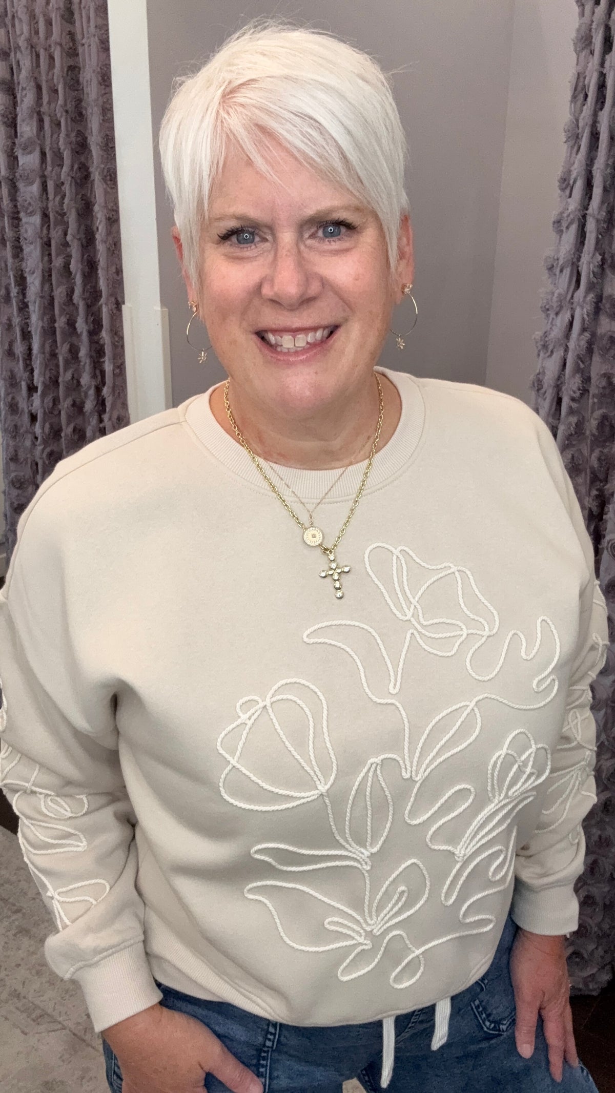Quietly Blooming Sweatshirt in Ivory by Dex