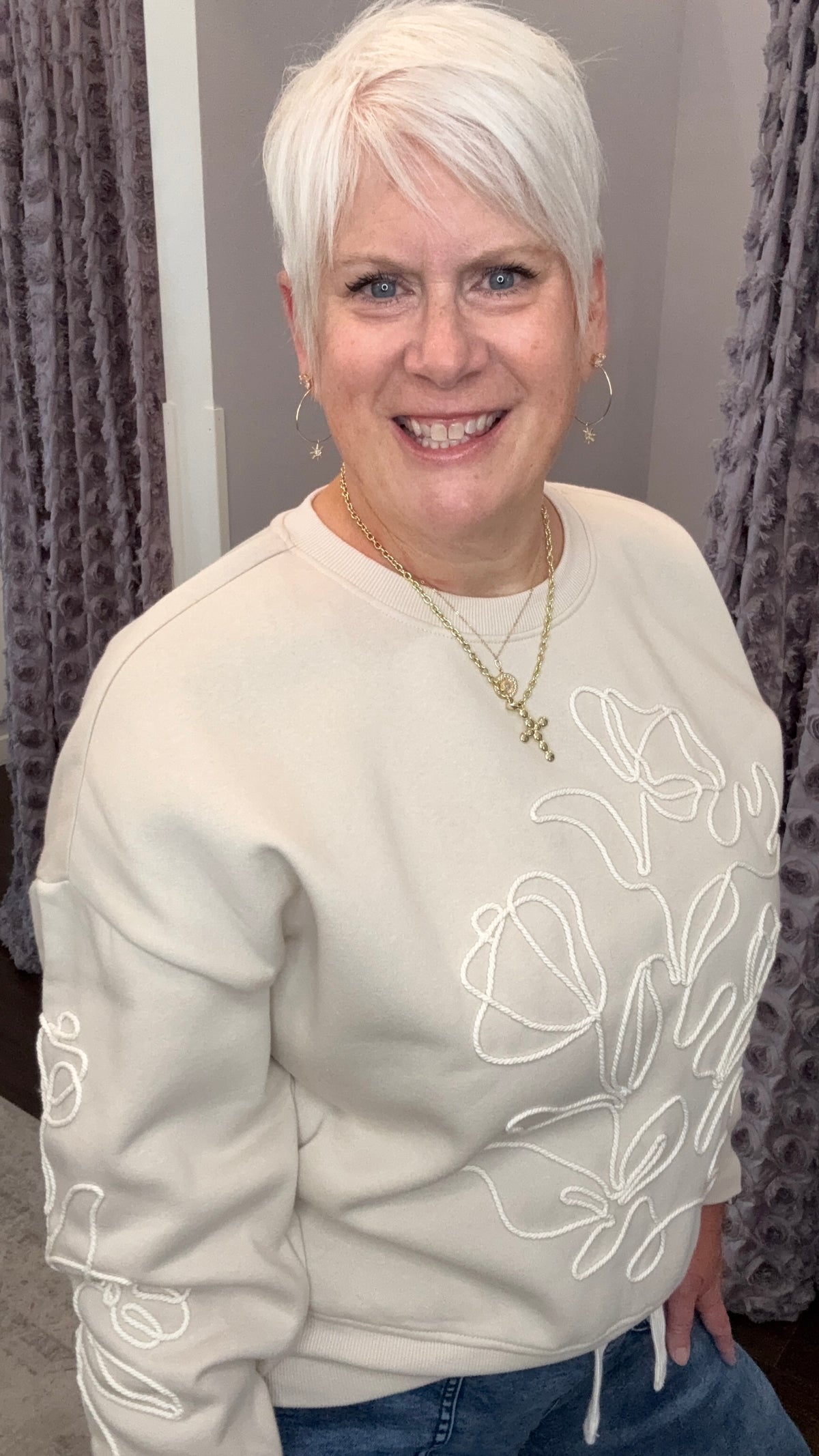 Quietly Blooming Sweatshirt in Ivory by Dex
