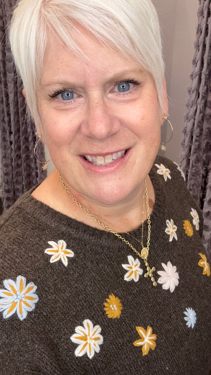 Freshly Picked Floral Sweater in Espresso Heather by Dex