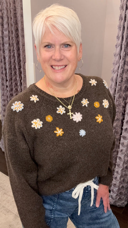 Freshly Picked Floral Sweater in Espresso Heather by Dex