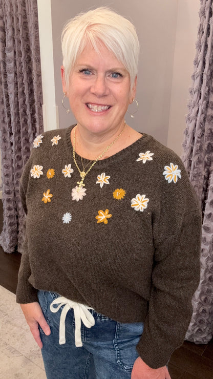 Freshly Picked Floral Sweater in Espresso Heather by Dex