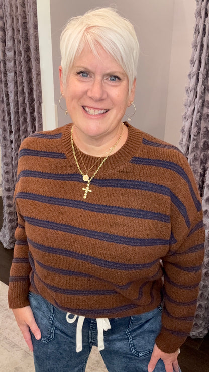 Autumn Lines Sweater in Rustic Brown & Blue by Dex