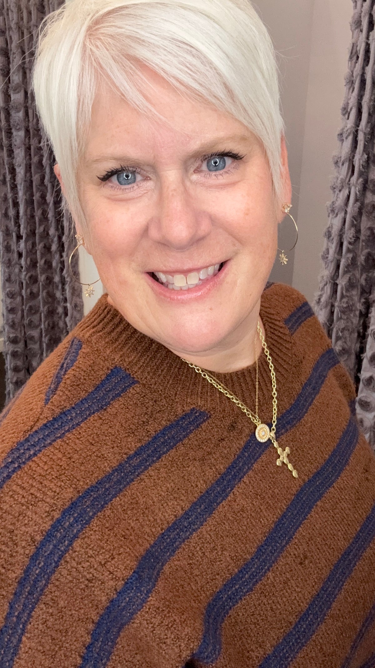 Autumn Lines Sweater in Rustic Brown & Blue by Dex