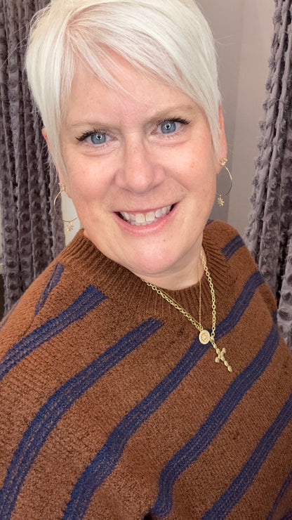 Autumn Lines Sweater in Rustic Brown & Blue by Dex