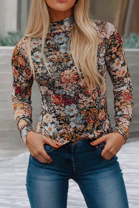 Floral Mesh Layering Top