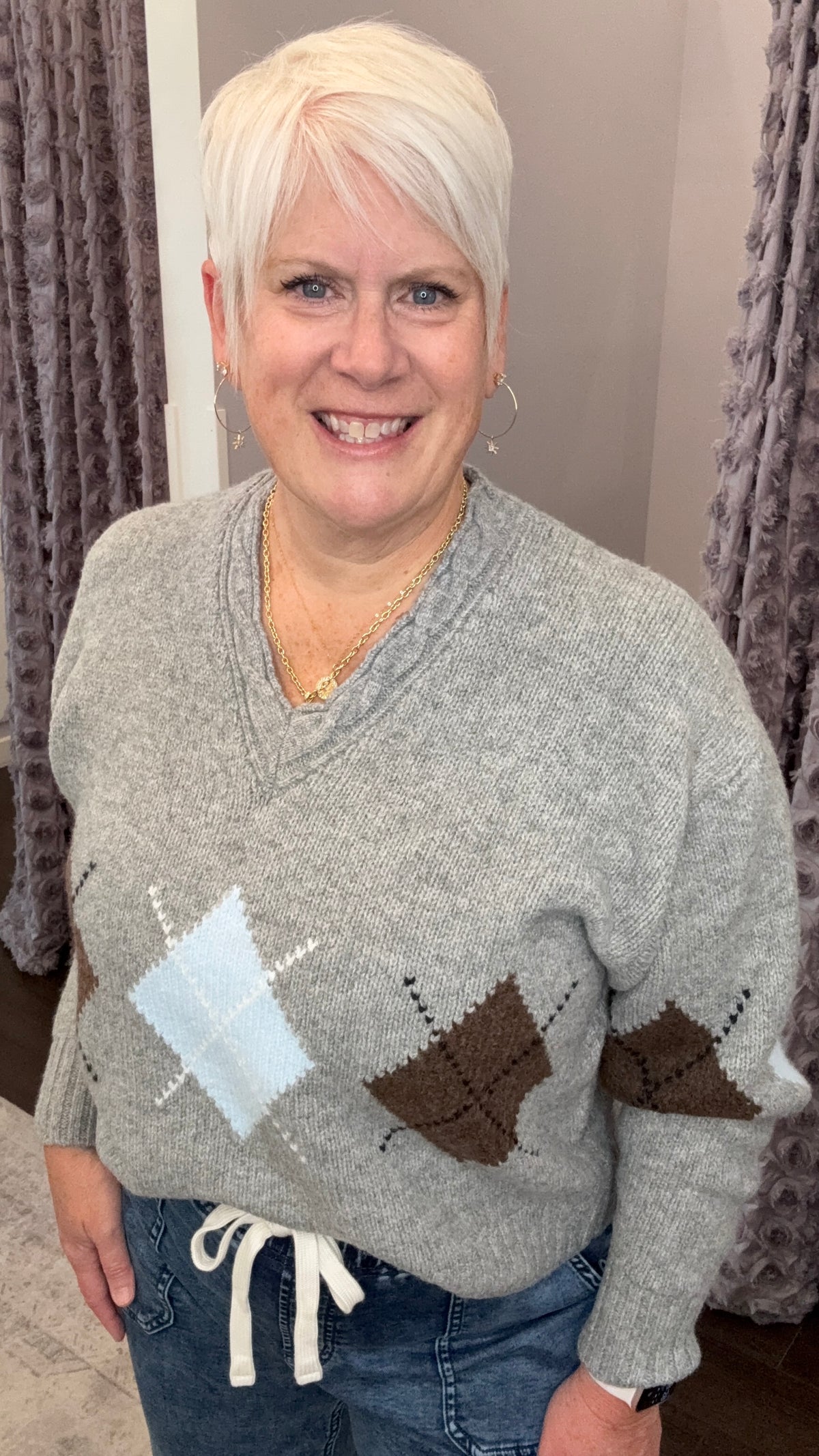 Prep Talk Argyle Sweater in Grey