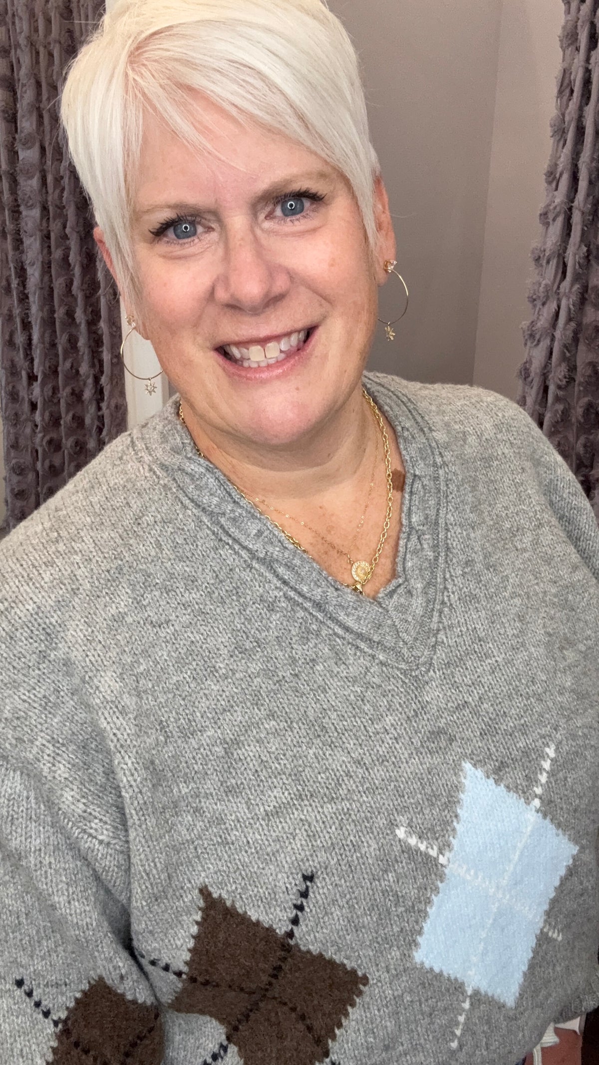 Prep Talk Argyle Sweater in Grey