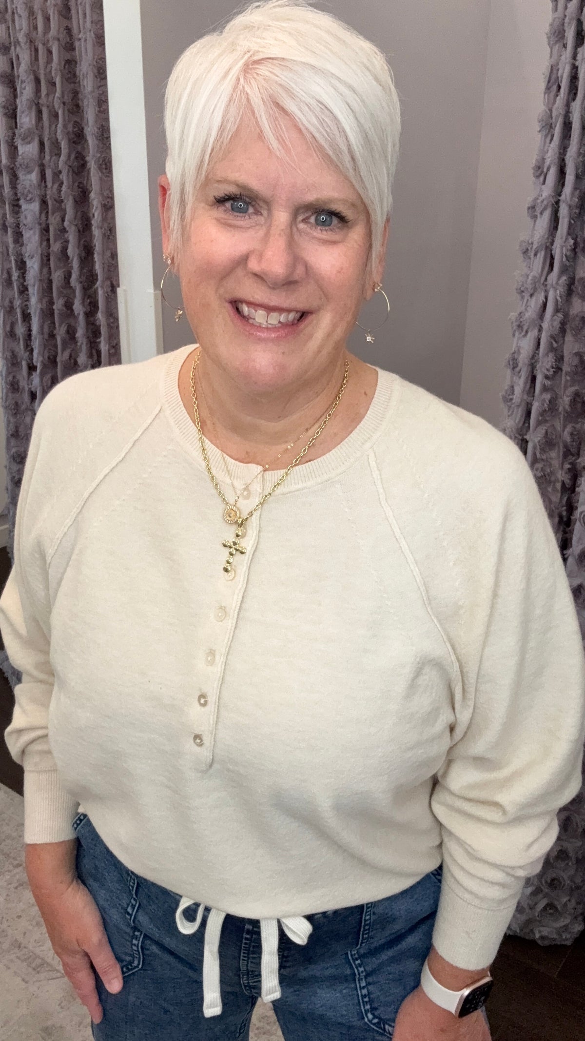Cozy Company Henley Sweater in Pearl