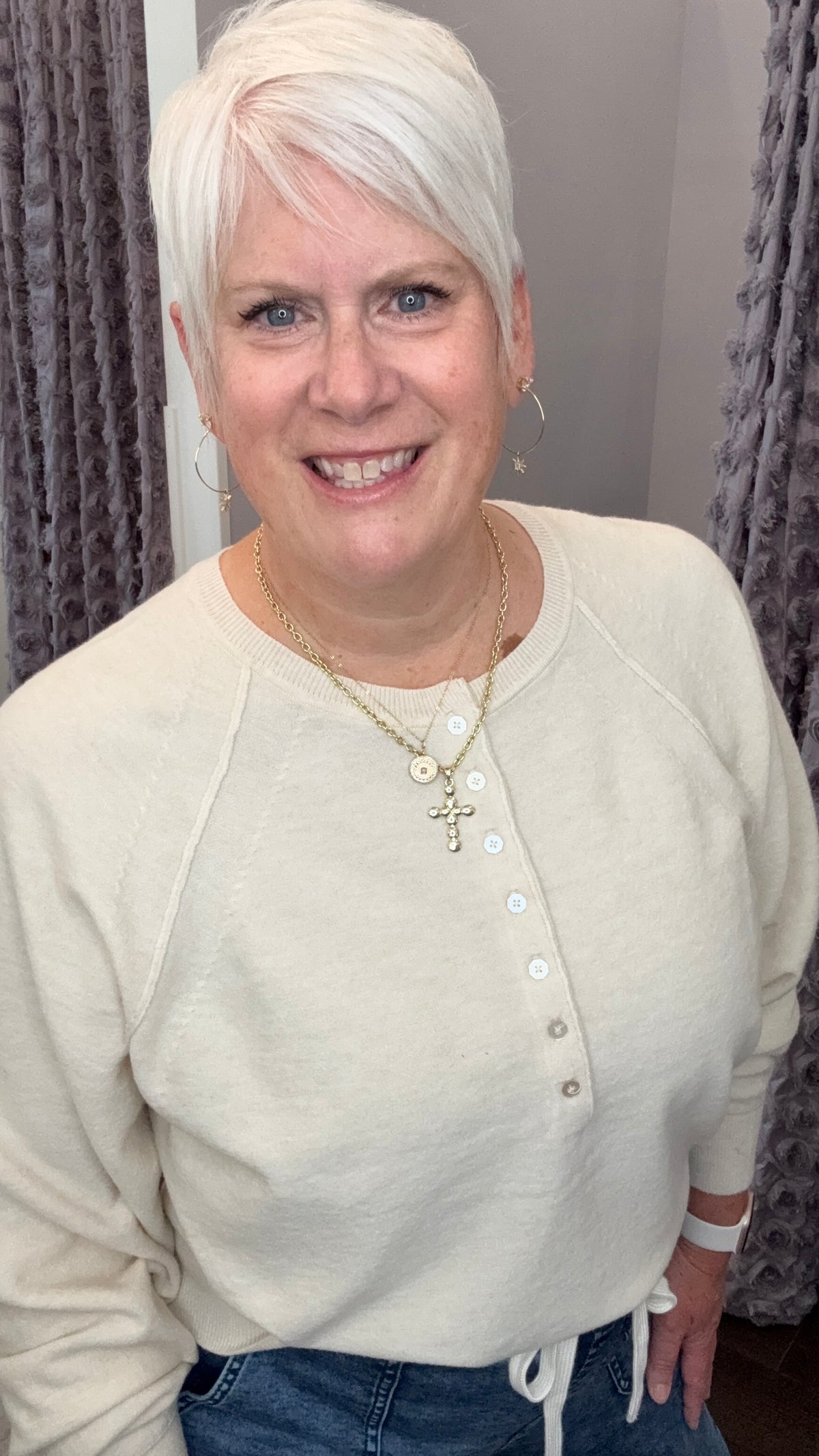 Cozy Company Henley Sweater in Pearl