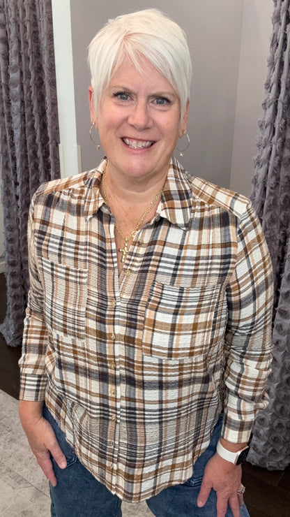 Harvest Moon Plaid Shirt in Brown & Navy