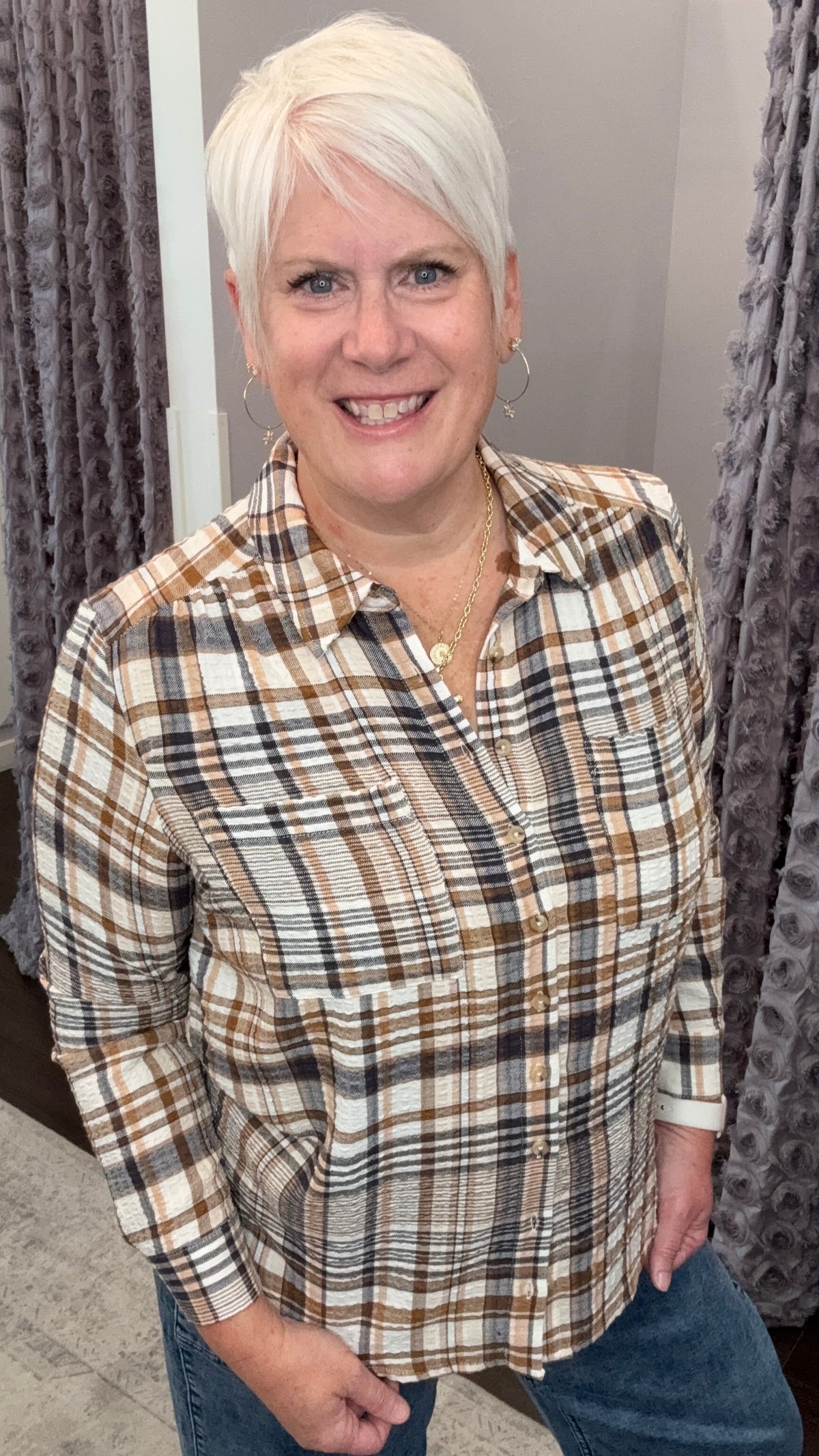 Harvest Moon Plaid Shirt in Brown & Navy