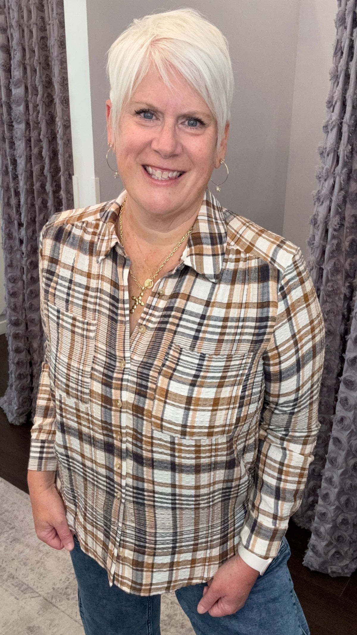 Harvest Moon Plaid Shirt in Brown & Navy
