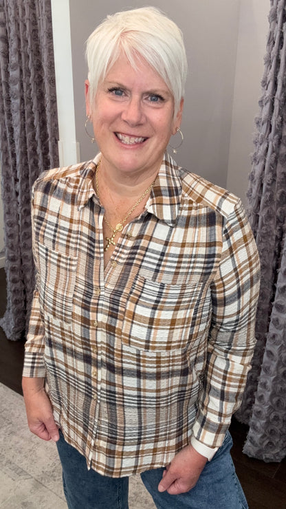 Harvest Moon Plaid Shirt in Brown & Navy