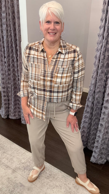 Put Together Woven Joggers in Oatmeal