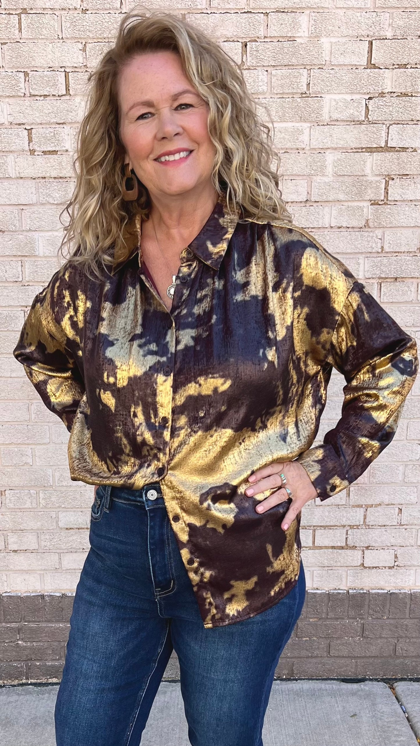 Golden Metallic Button Up Top