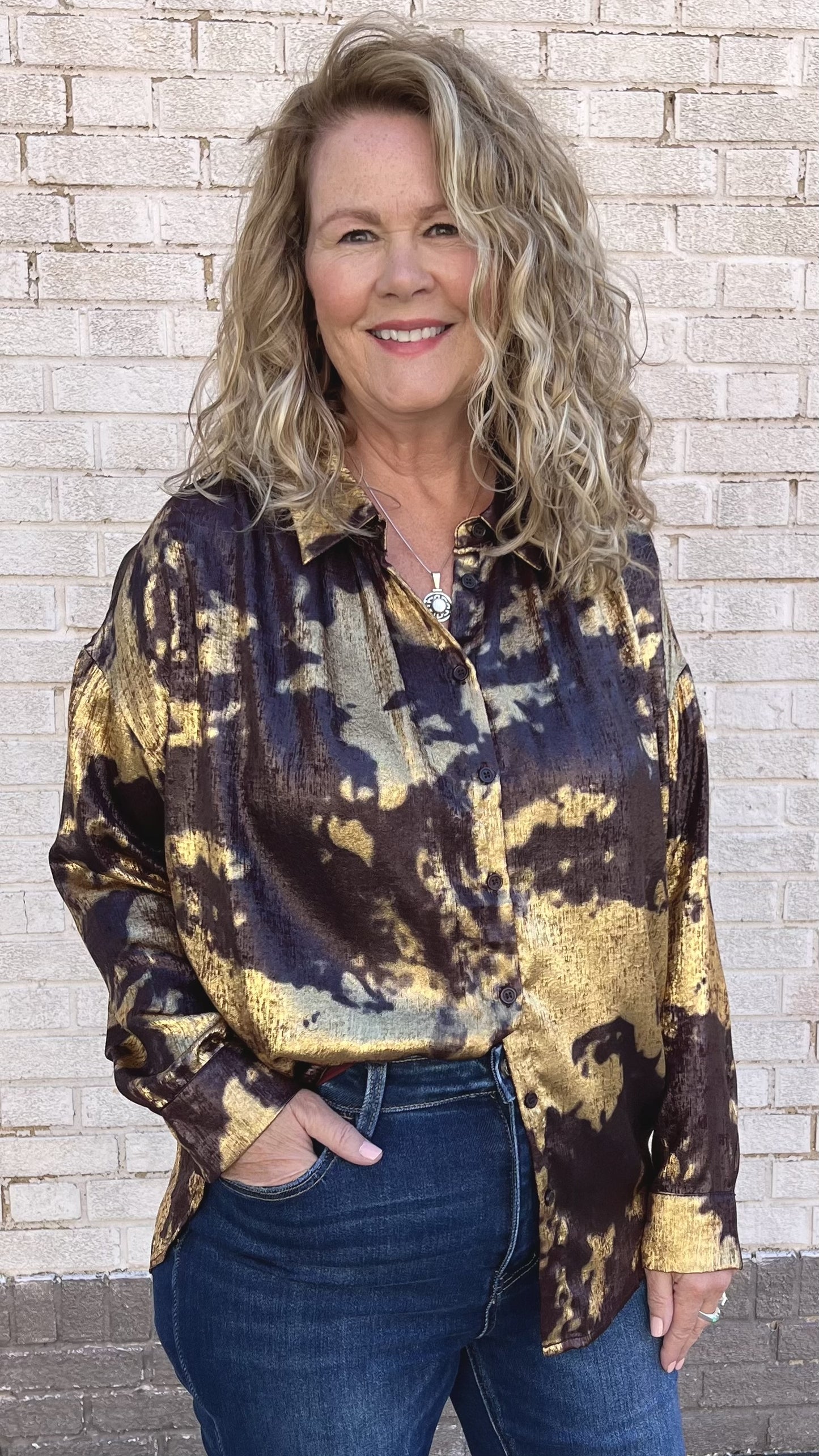 Golden Metallic Button Up Top