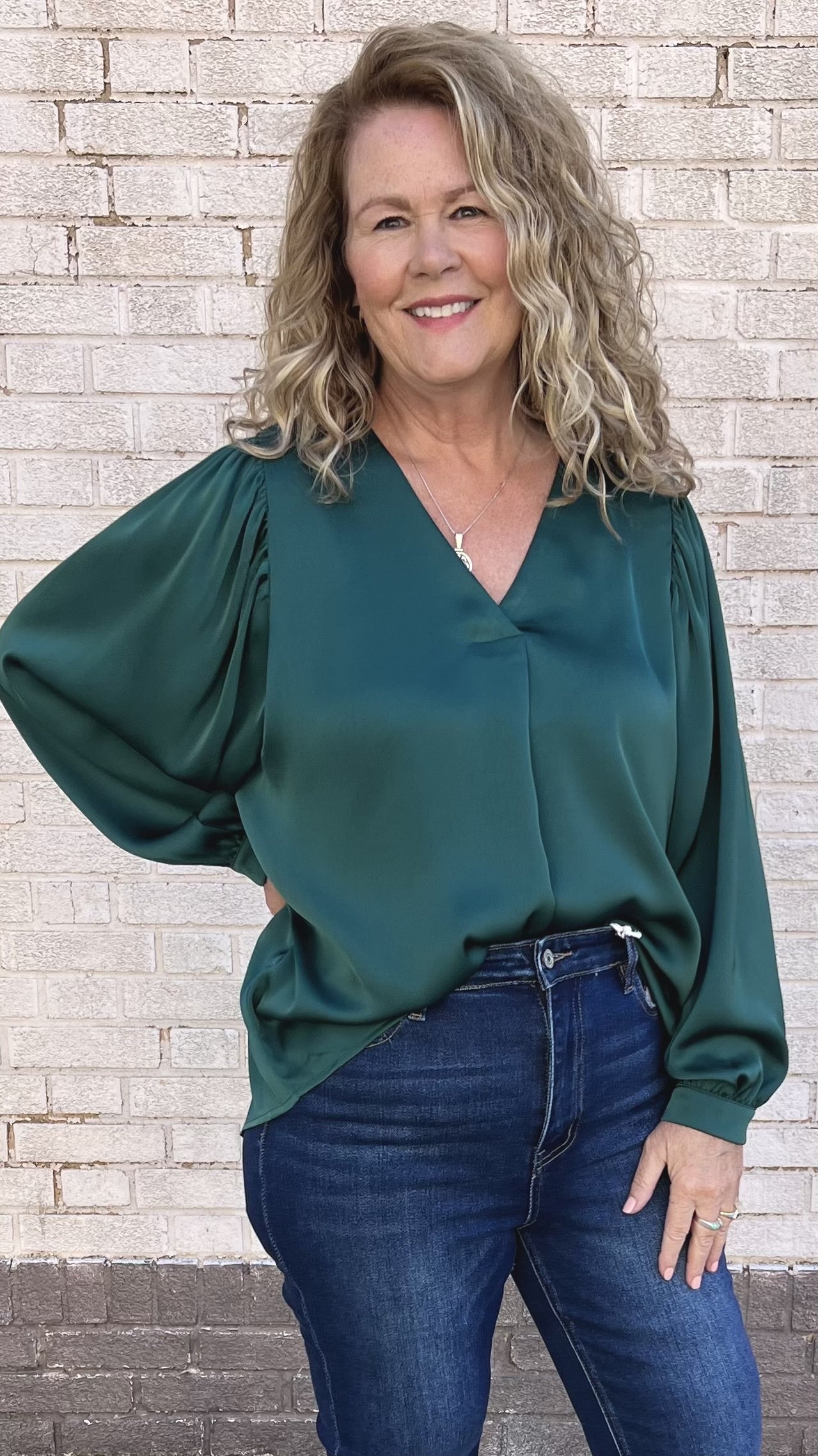 Satin Draped Long Sleeve Top