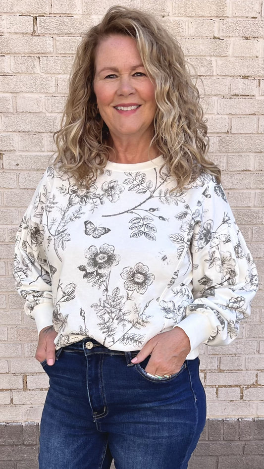 Floral Print French Terry Pullover