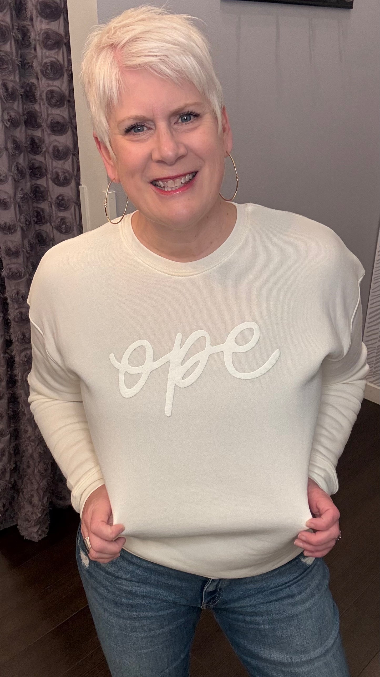 "Ope" Puff Print Sweatshirt