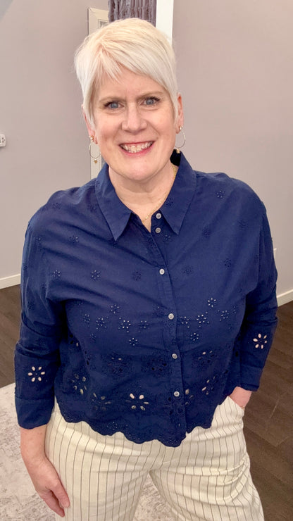 Miranda Embroidered Top in Riviera Black Iris by Dear John