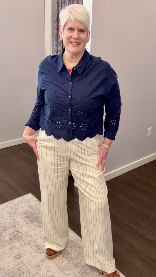 Brandy Mid Rise Trousers in Creamy Black by Dear John