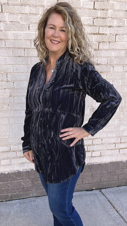 Raglan Sleeve Velvet Shirt