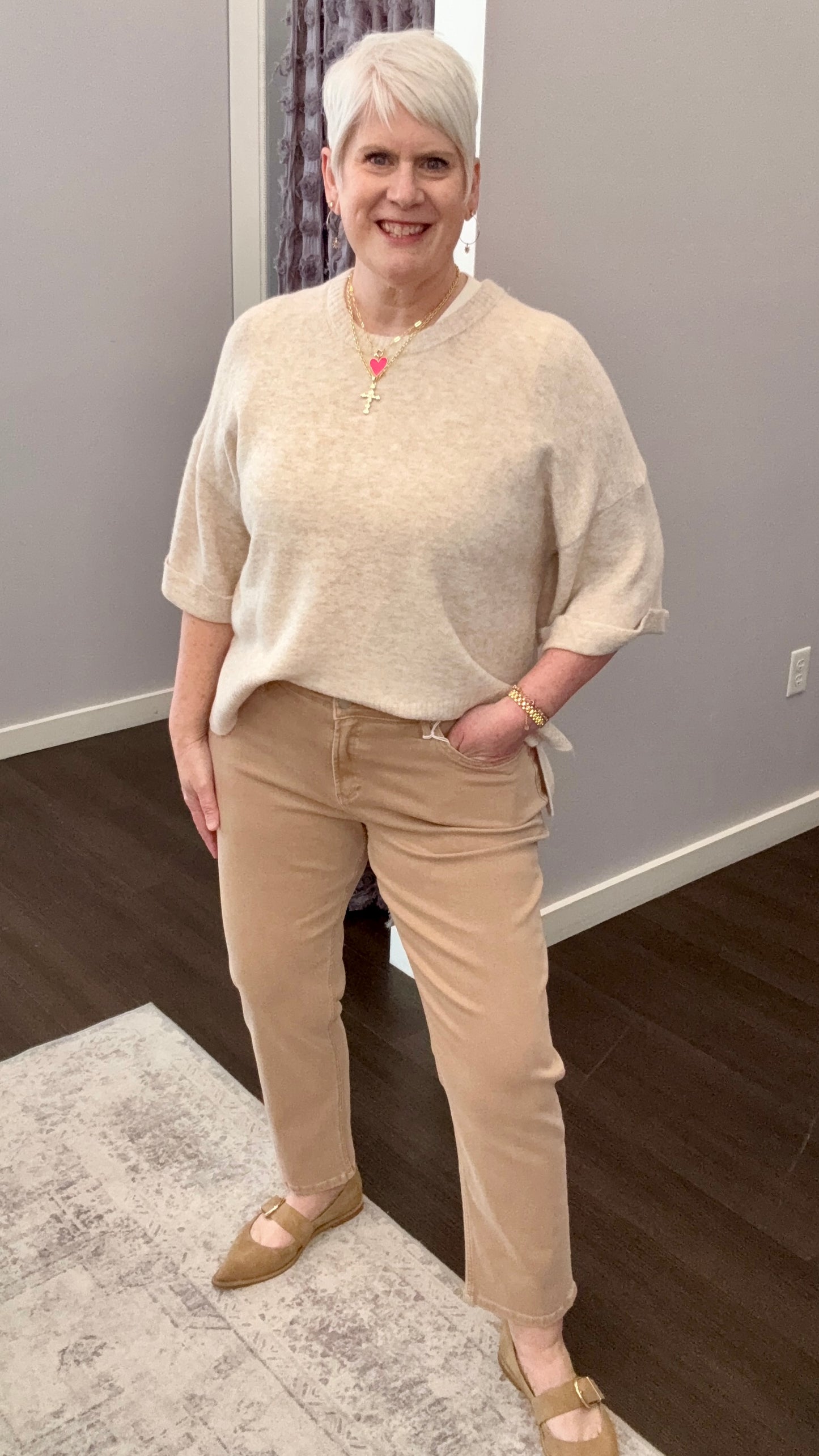 Blaire Mid Rise Jeans in Warm Taupe by Dear John