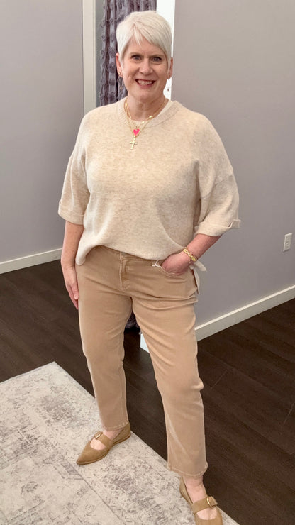 Blaire Mid Rise Jeans in Warm Taupe by Dear John