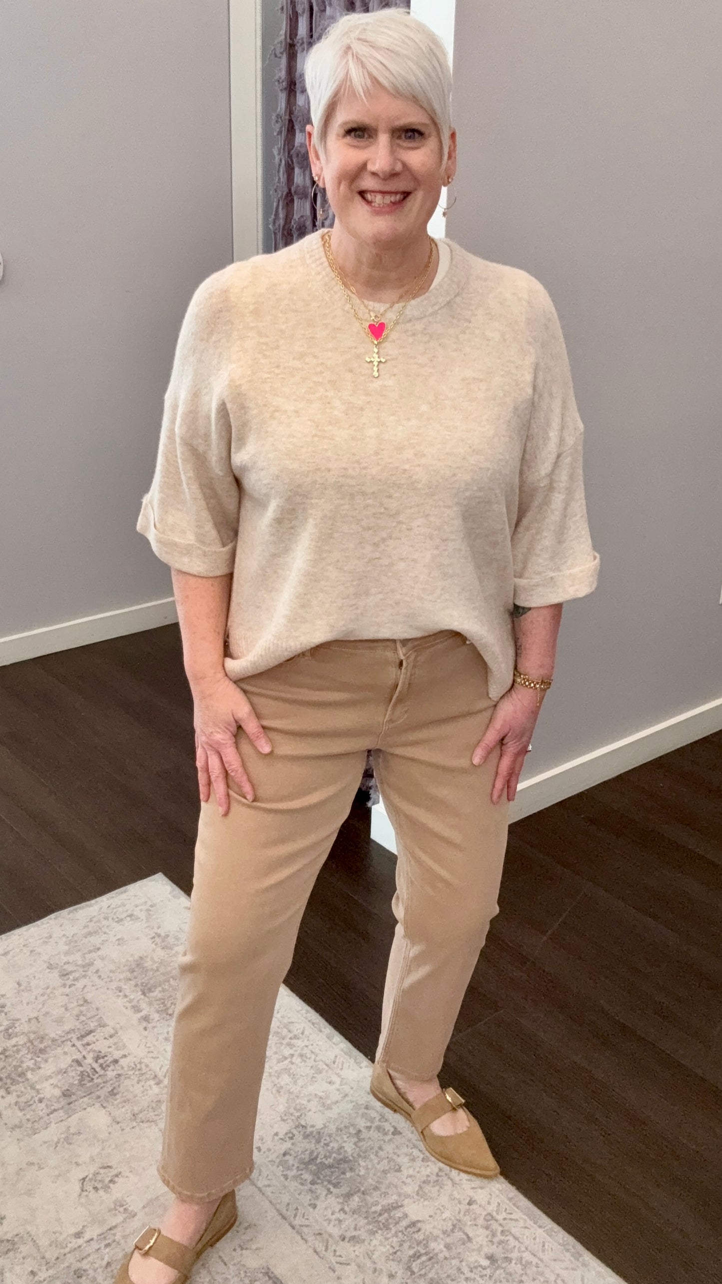 Blaire Mid Rise Jeans in Warm Taupe by Dear John