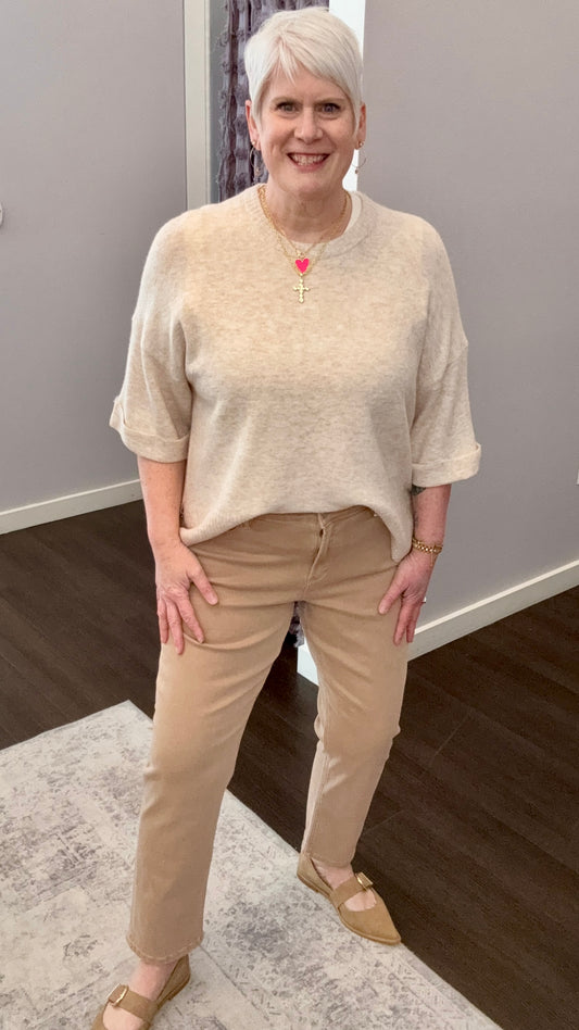 Blaire Mid Rise Jeans in Warm Taupe by Dear John