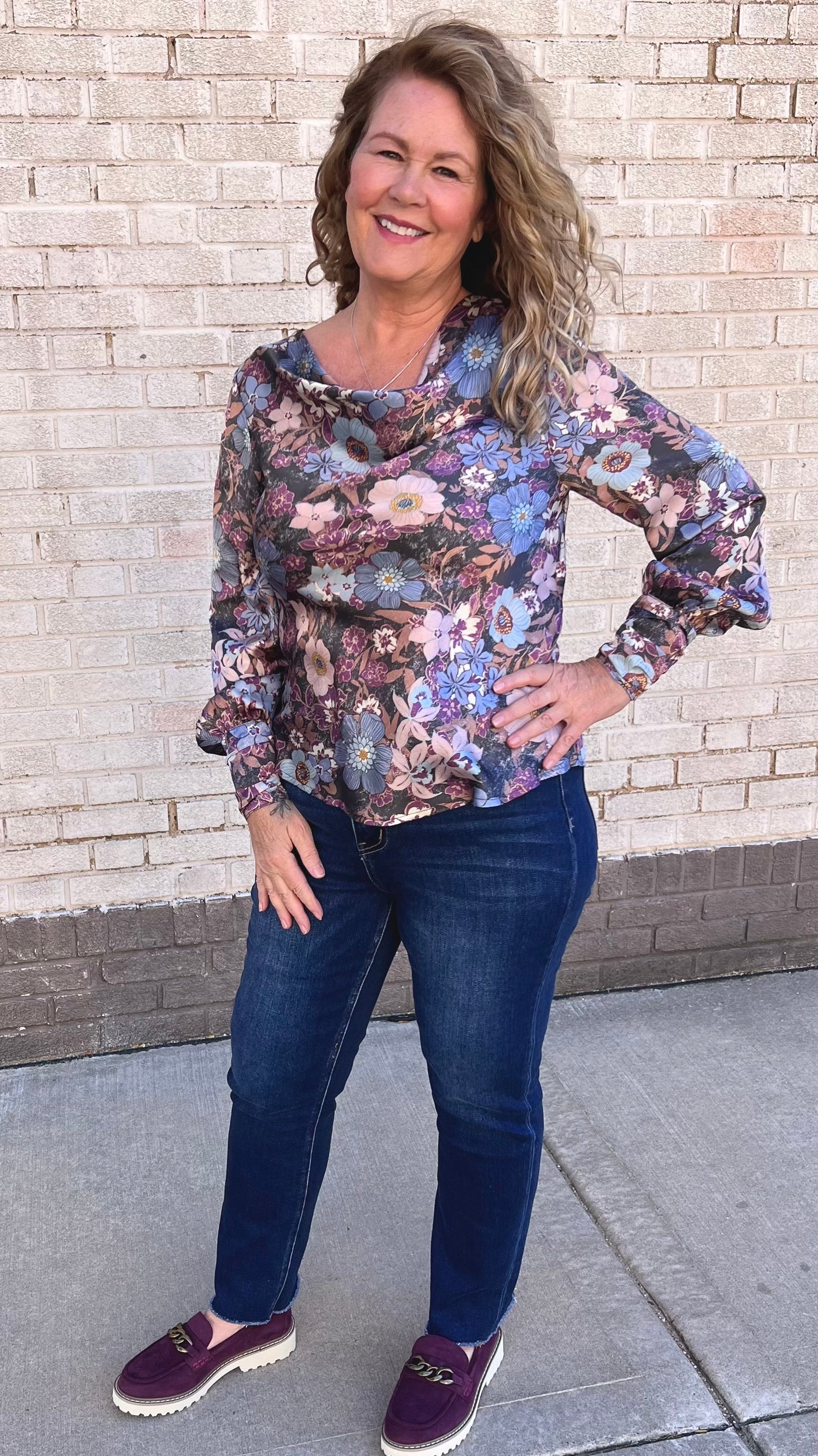 Floral Print Cowl Neck Blouse