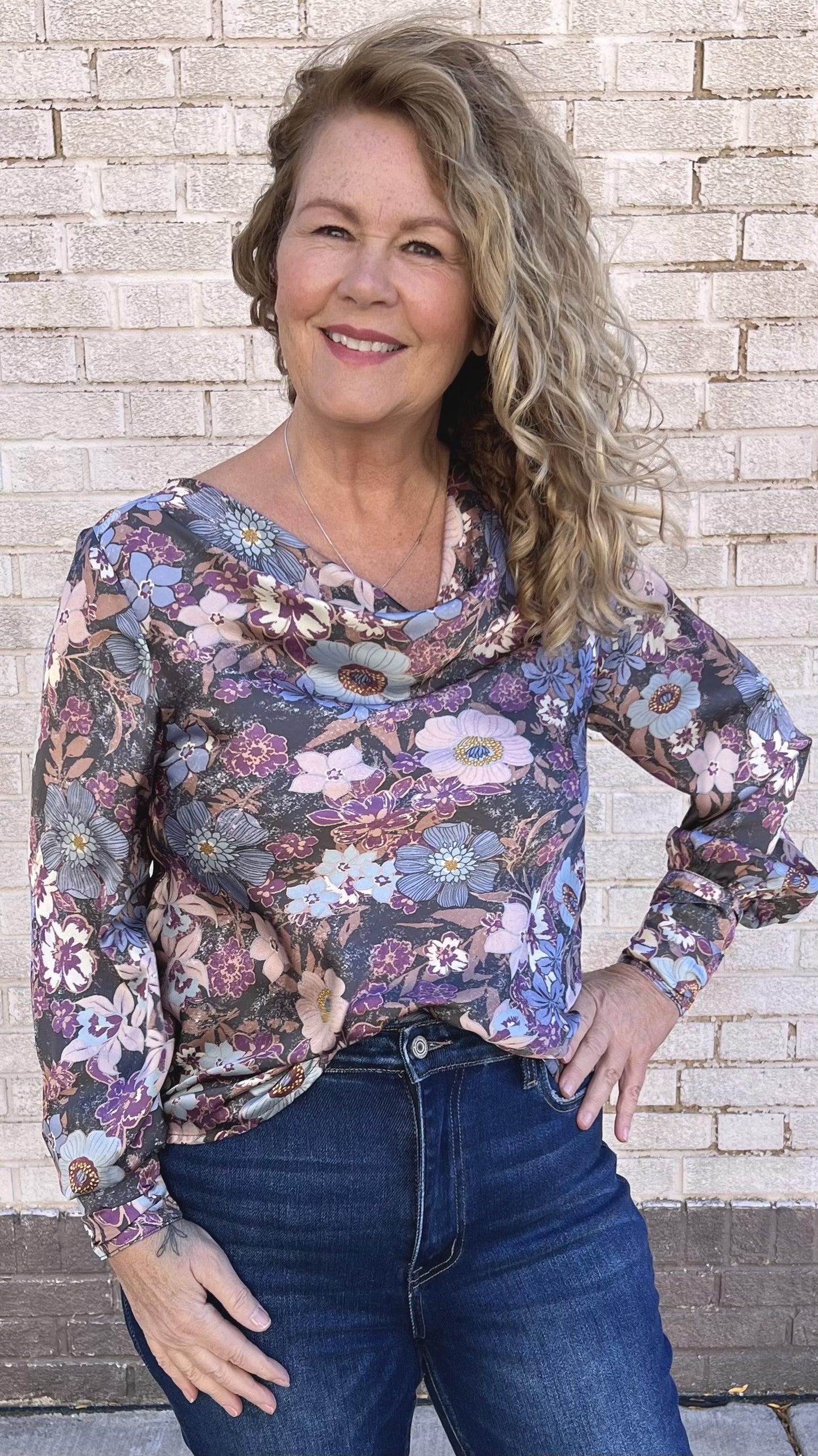 Floral Print Cowl Neck Blouse