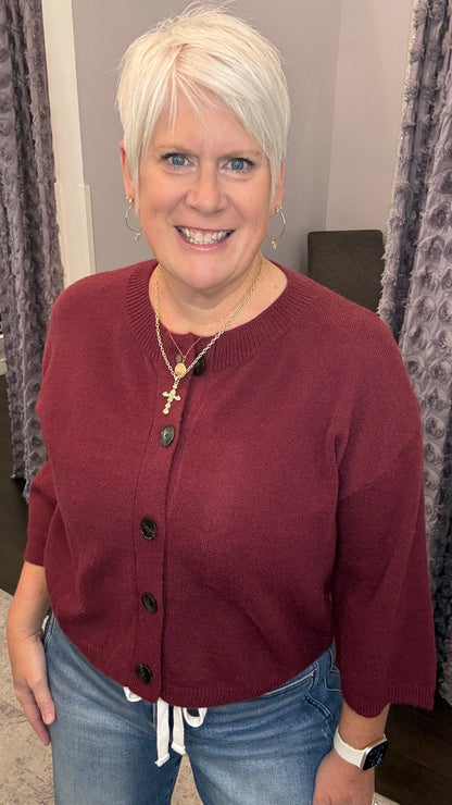 Just Right Cardigan in Burgundy