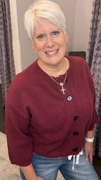 Just Right Cardigan in Burgundy