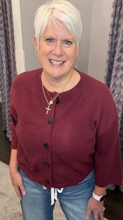 Just Right Cardigan in Burgundy