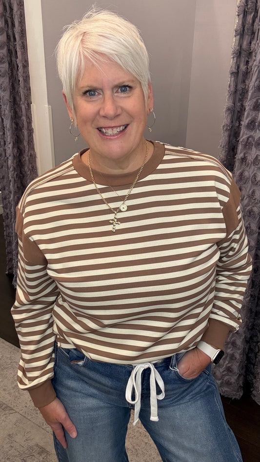 Casual Company Stripe Top in Cocoa