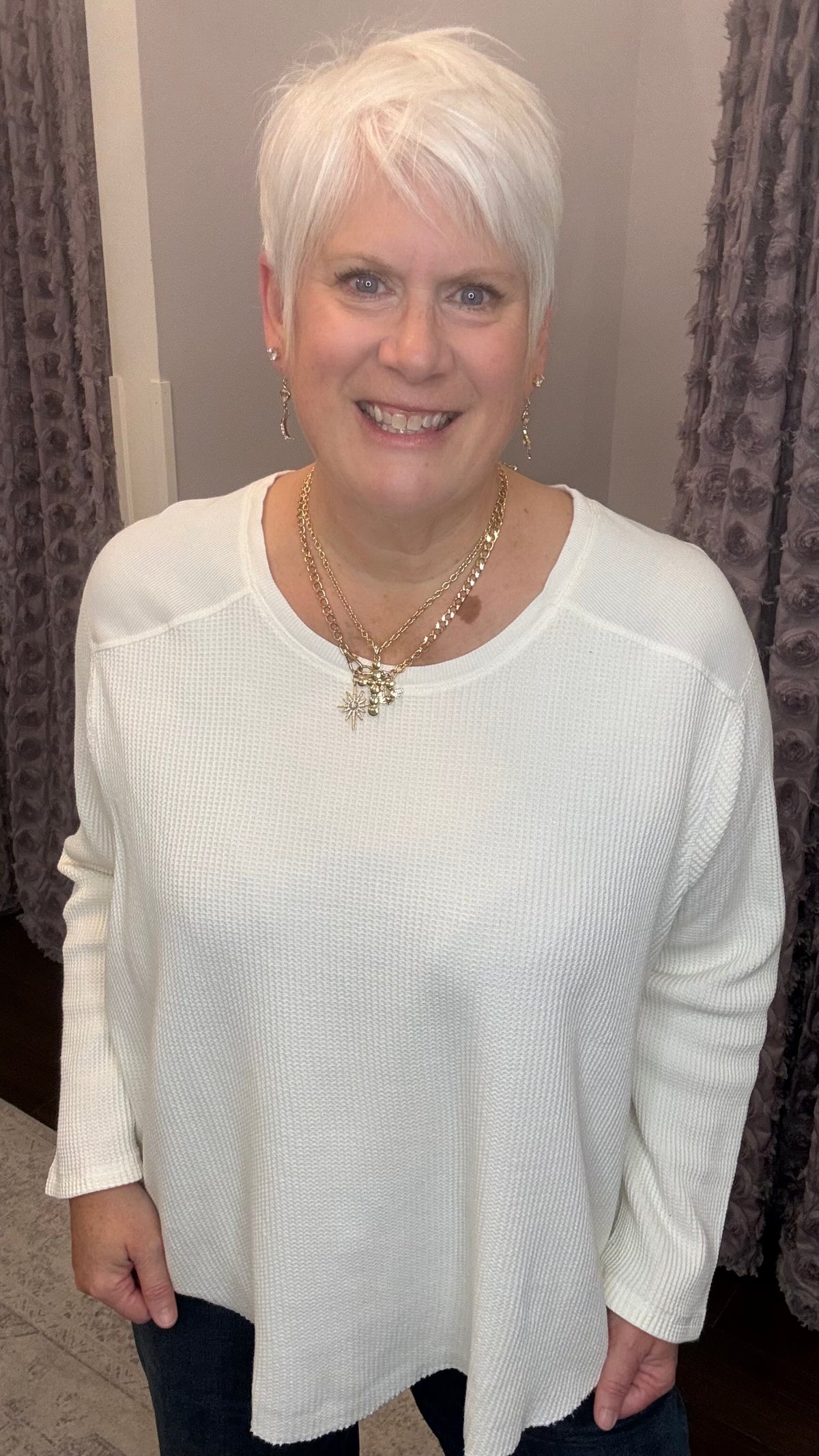 Harlow Waffle Knit Top in Coconut Milk by Dear John