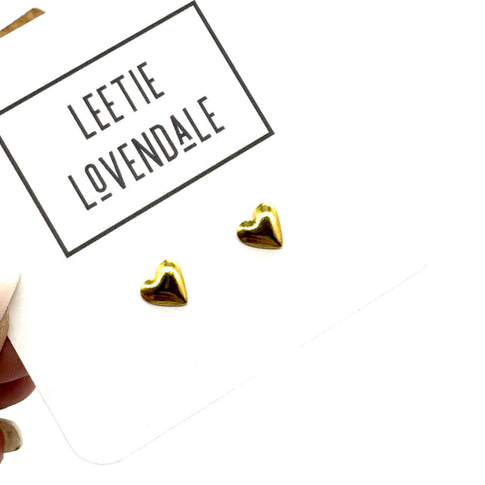 Small Hearts Deadstock Gold Stud Earrings - 6mm