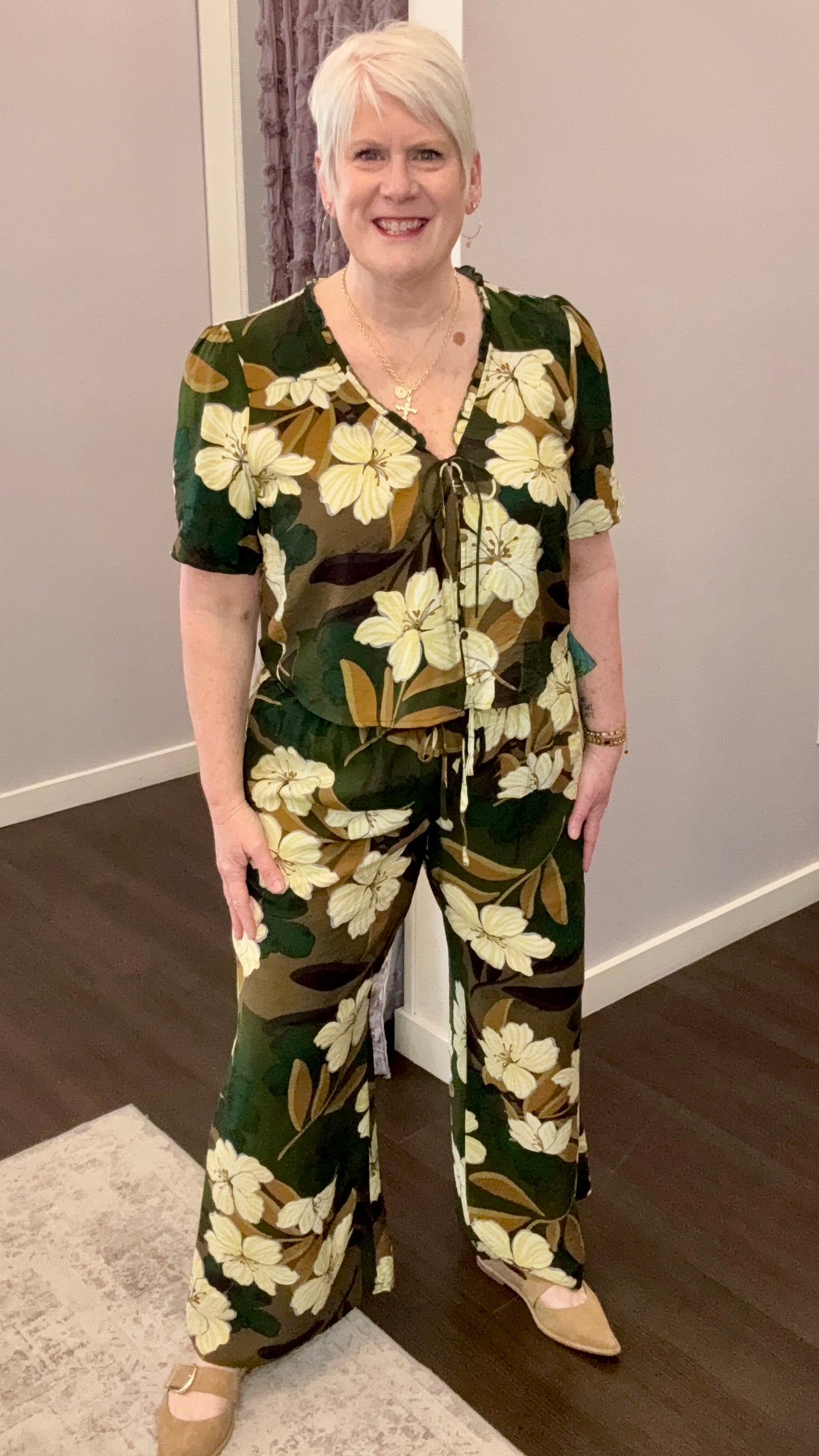 Palm Blossom Wide Leg Pants by Dex