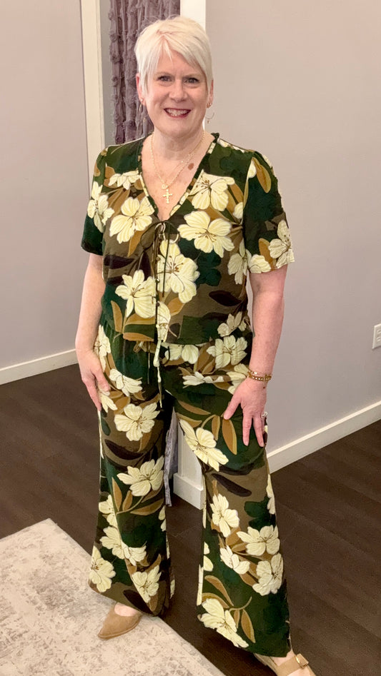 Palm Blossom Wide Leg Pants by Dex