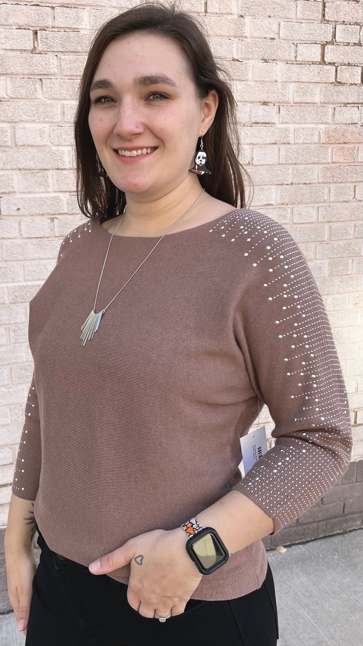 Rhinestone Boatneck Sweater