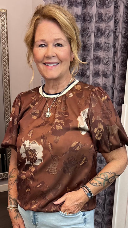 Mocha Blooms Top by THML