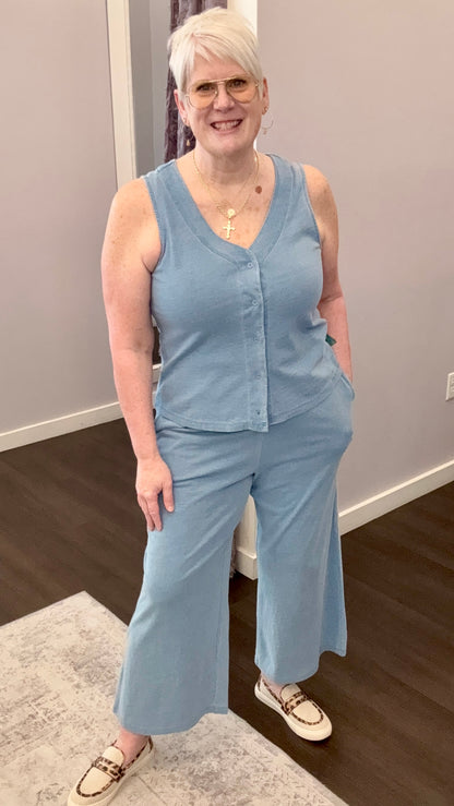 Allium Pants in Light Denim Blue by Thread & Supply