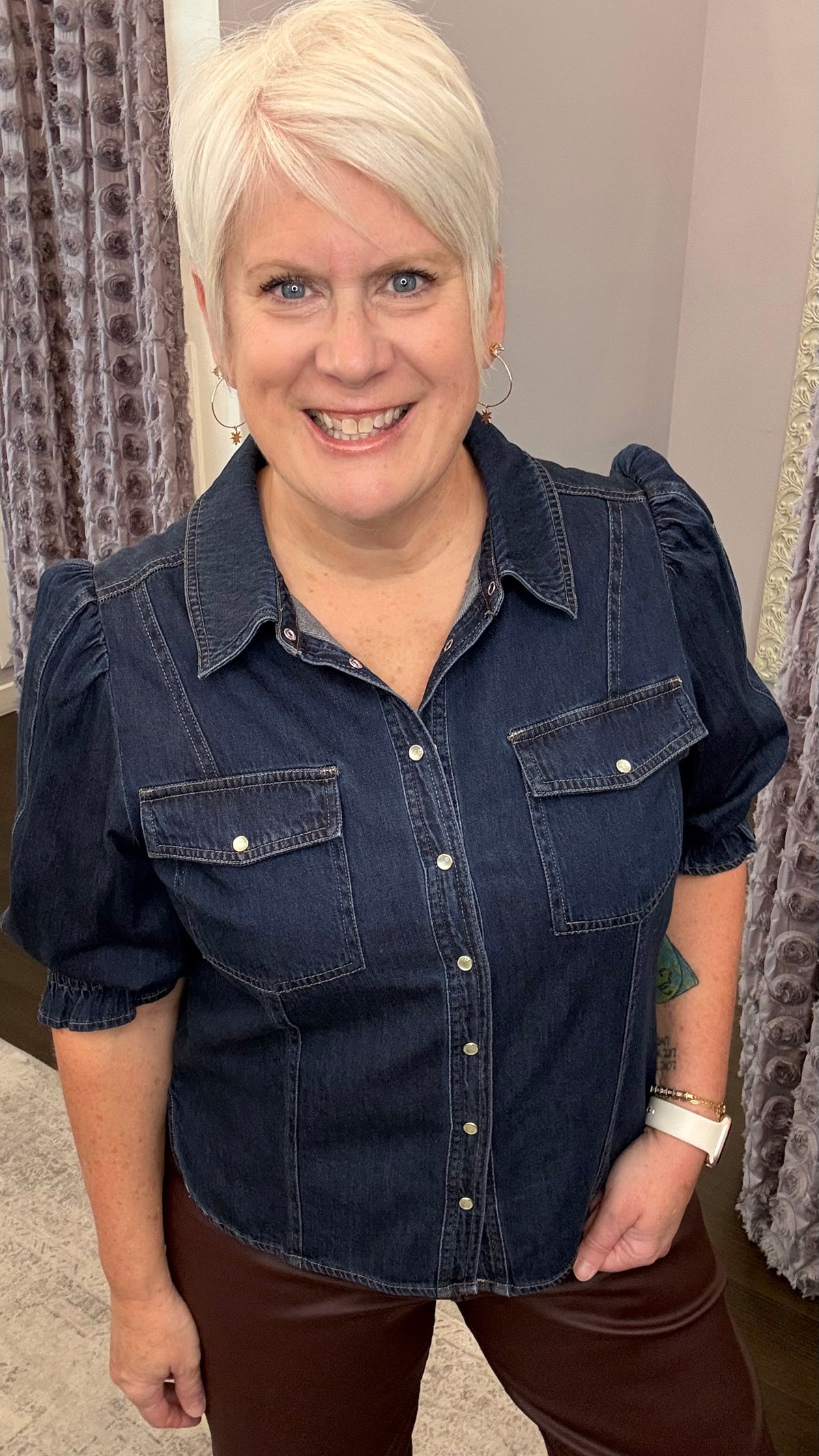 Antonia Elbow Sleeve Blouse in Dark Cobalt by Dear John