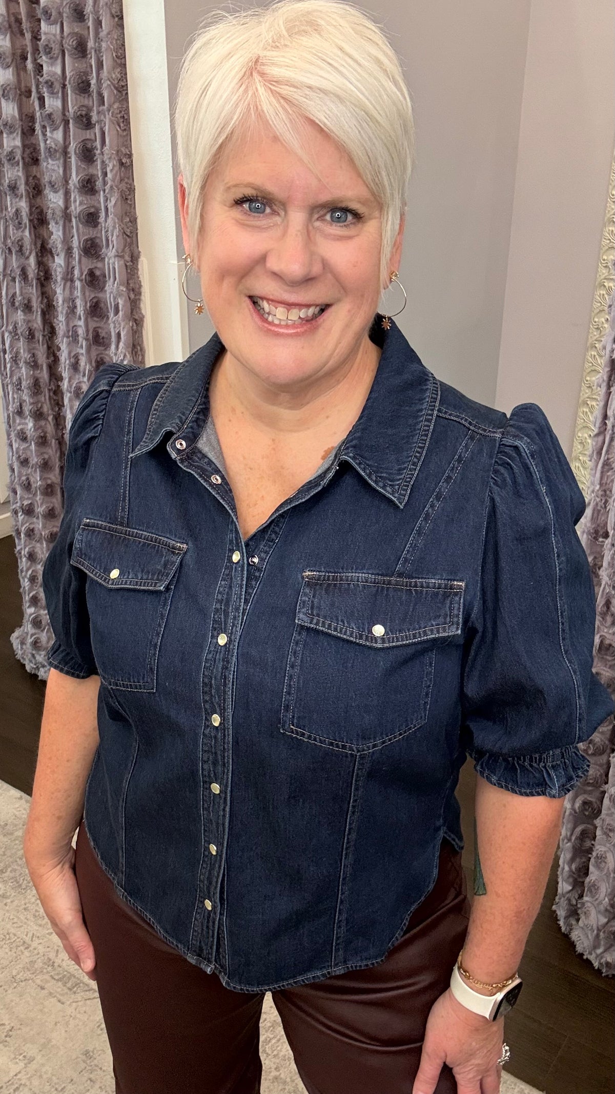 Antonia Elbow Sleeve Blouse in Dark Cobalt by Dear John