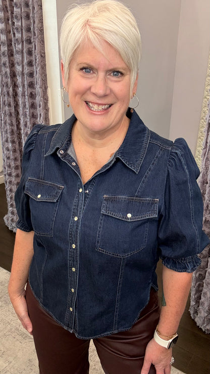 Antonia Elbow Sleeve Blouse in Dark Cobalt by Dear John