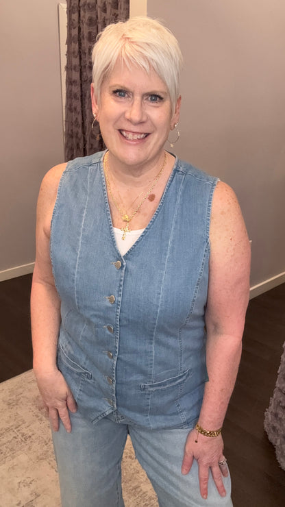 Prue Denim Vest in Dark Arthlow by Dear John
