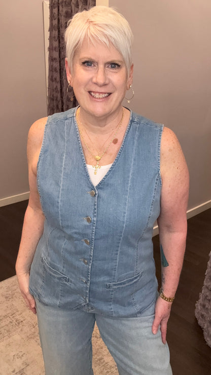 Prue Denim Vest in Dark Arthlow by Dear John