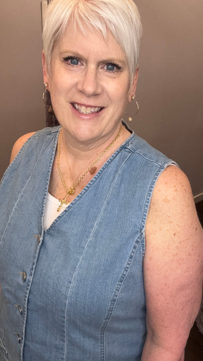 Prue Denim Vest in Dark Arthlow by Dear John