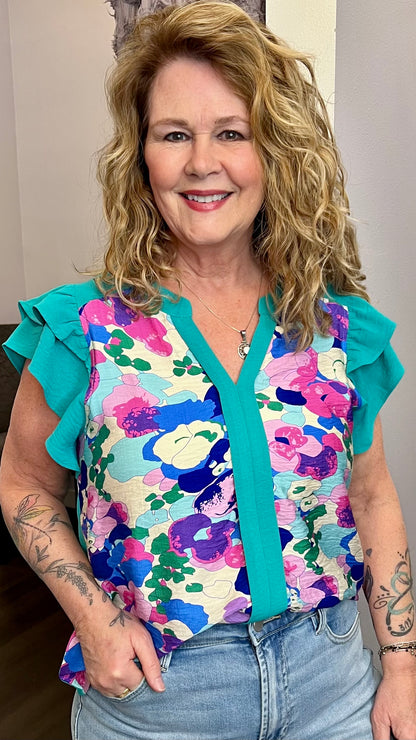 Turquoise Bloom Top
